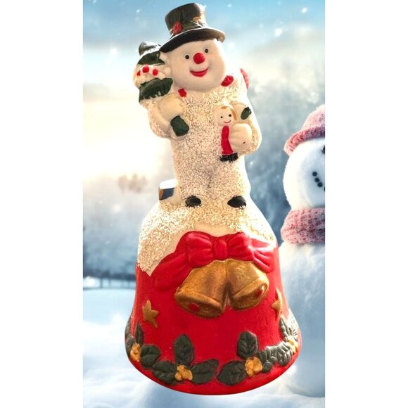 Vintage Gift Collection Snowman Bell New Christmas Trees Porcelain Present Gift - Picture 1 of 12